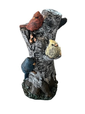 Colorful Birds on Tree Trunk garden statue